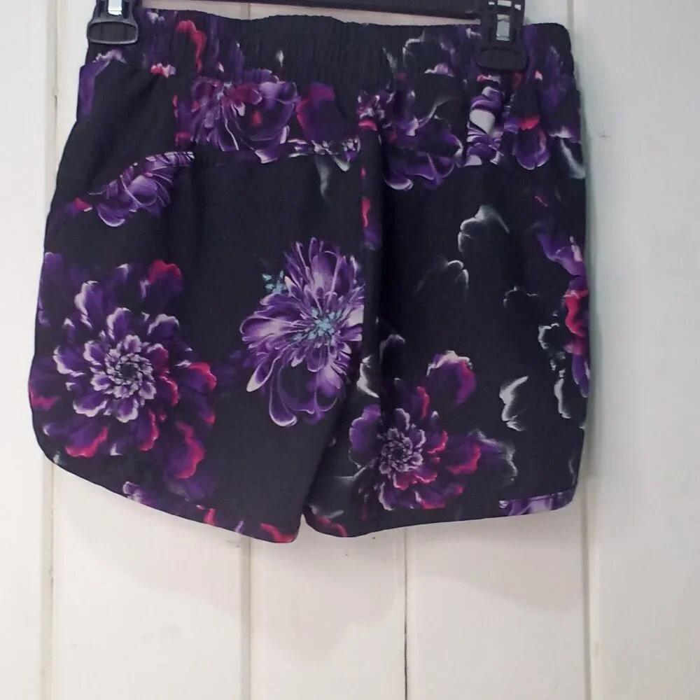 Avia Shorts Women XS 0-2 Running Active Athletic Liner Pattern Black Purple